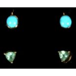 A pair of 9ct gold turquoise mounted screw back earrings; together with a pair of 9ct gold