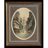 Victor Lochelongue - Street Scene - hand coloured etching, signed to margin, framed & glazed 36 by