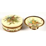 A Coalport ring stand decorated with flowers and insects, 9cms (3.5ins) diameter; together with a