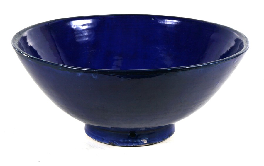 A large blue glazed terracotta bowl, 36cms (14.25ins) diameter. - Image 2 of 2