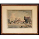 Mid 20th century school - Harbour Scene with a Bridge - indistinctly signed lower left, watercolour,