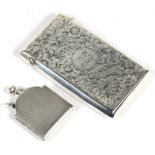 A late Victorian silver visiting card case with engraved foliate decoration, Birmingham 1901,