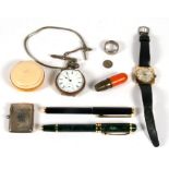 A silver vesta case; together with an open faced pocket watch; an Oris gentleman's wrist watch;