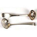 A Georgian silver sauce ladle, Edinburgh 1827; together with a Georgian silver sugar sifter (2).