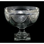 A 19th century cut glass pedestal bowl, 20cms (8ins) diameter.Condition Report Slither of damage