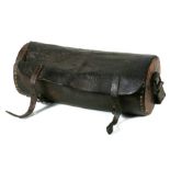 A brass studded leather and wood shoulder bag, possibly military, 46cms (18ins) wide.Condition