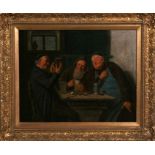 19th century English School - Cleric and Monks at a Tavern - oil on canvas, framed, re-lined, 38
