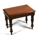 A Victorian mahogany bidet stand, on turned legs (lacks liner), 56cms (22ins) wide.