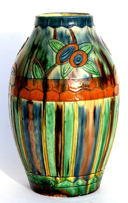 An early 20th century Belgium Art Pottery vase, 37cms (14.5ins) high.