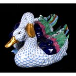 A large Herend porcelain group of two ducks, impressed number 5035, 38cms (15ins) wide.