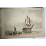 A folio of antique watercolour paintings and drawings to include portraits and landscape scenes,