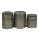 Three Chinese Kuthing Swatow pewter tea caddies engraved with dragons, the largest 14cm (5.5ins)