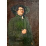 Late 19th / early 20th century school - Portrait of a Lady wearing a Green Coat and Hat - oil on