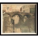 Ferdinand Jean Luigini (French 1870-1943) - Town Bridge Scene - lithograph framed & glazed, 56 by