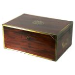 A 19th century brass bound mahogany stationary box with Bramah lock & key.Condition Report Split