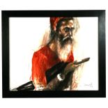 Jemal - Study of a Bearded Man - signed & dated '07 lower right, gouache, framed & glazed, 82 by