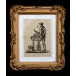 A 19th century engraving - Knife Grinder at Kandarsteg, Canton of Berne, 1828 - framed & glazed,