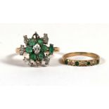 An 18ct gold emerald & diamond ring, approx UK size 'T', (one diamond missing); together with a