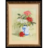 W S Ralph - Still Life of Flowers in a Blue & White Vase - signed lower right, watercolour, framed &
