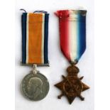 A WW1 Royal Army Medical Corps 1914 Mons Star and British War medal named to 9064 PTE. A.V. HOBBS.