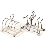 A Victorian four-division silver toast rack, Birmingham 1895; together with an Edwardian four-