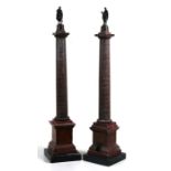 A pair of 19th century Italian Grand Tour Rosso Antico marble reductions of the columns of Trajan