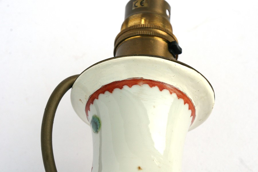 A Chinese famille rose vase form table lamp, 24cms (9.5ins) high.Condition Report Restorations to - Image 3 of 7