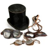 Three pairs of Military goggles; together with a Thos Townend & Co. top hat.