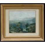 19th century school - Welsh Valley Scene with Figure in Foreground - indistinctly signed & dated '