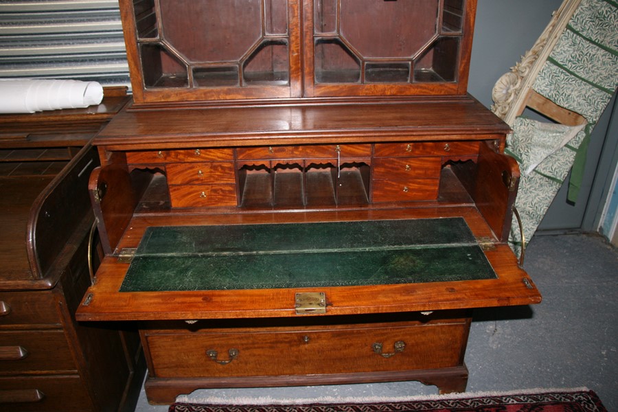 A 19th century mahogany secretaire bookcase, the astragal glazed doors enclosing a shelved interior, - Image 3 of 24