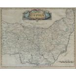 Morden, Robert (British 1650-1703) - a hand coloured map of Suffolk, framed & glazed, 42 by 37cms (