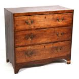 An early 19th century mahogany chest of three long graduated drawers, on bracket feet, 91cms (36ins)