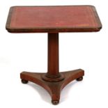 A 19th century mahogany tilt-top occasional table, the rectangular top with red inset leather, on