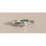 A 9ct white gold aquamarine & diamond ring, approx UK size 'M'.