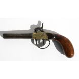 An early 19th century percussion pocket pistol with hexagonal steel barrel, brass casing and
