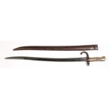 A French Chassepot bayonet and scabbard, overall 72cms (28.25ins) long.