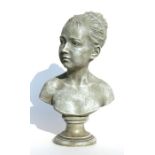 A resin bust of a young girl with distressed finish. 45cm (17.75ins) high