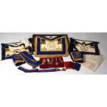 A large amount of Masonic Regalia including two silver gilt collar Jewels, Medals including silver