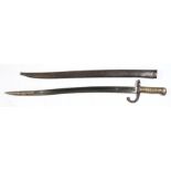 A French Chassepot bayonet and scabbard, overall 72cms (28.25ins) long.