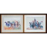 Kenneth King (20th century) - Racing Horses & Jockeys - signed lower left, pastel, framed &