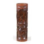 A Chinese bamboo brush, carved with figures in a landscape. 35cm (13.75ins) high
