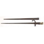 A French 1879 model Gras bayonet & scabbard, overall 67cms (26.25ins) long.