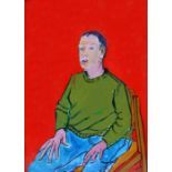 Jain Wallis - Study of a Seated Man - 20th century British, signed lower right, acrylic, framed &