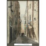 R Standish Sweeney (b1917) - Old Street in Girona, Spain - signed lower right, New English Art