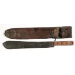 A WWI British 1917 machete in leather scabbard, 51cms (20ins) long.