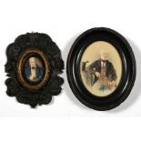 A 19th century oval portrait miniature depicting Sir Walter Scott mounted in a carved frame;