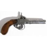 An early 19th century percussion pocket pistol with steel barrel and walnut stock, 19cms (7.5ins)