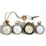 A group of four Victorian silver cased open faced pocket watches (4).