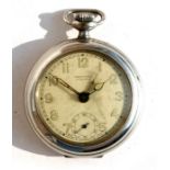 A Mentor nickel cased open faced alarm pocket watch, 5cms (2ins) diameter.