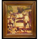 E G Elcock (mid 20th century school) - Workers on a Road - signed & dated 1952 lower right, oil on